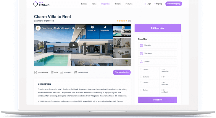 rental booking website development