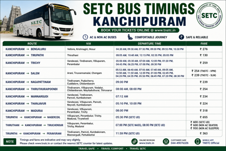 SETC bus timings Kanchipuram