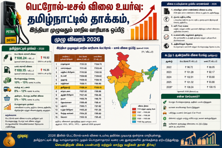 பெட்ரோல்-டீசல் விலை உயர்வு: தமிழ்நாட்டில் தாக்கம், இந்தியா முழுவதும் மாநில வாரியாக ஒப்பீடு | முழு விவரம் 2026