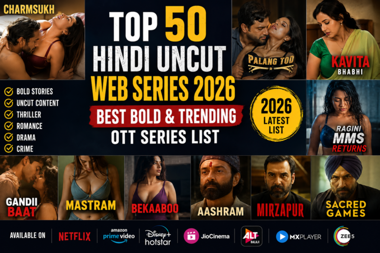 Discover the Top 50 Hindi Uncut Web Series 2026 list featuring the most popular bold, romantic, thriller, and trending OTT web series available on various streaming platforms.