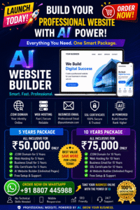 AI Website Builder Packages Pricing in India with Domain, Hosting, Email and SSL
