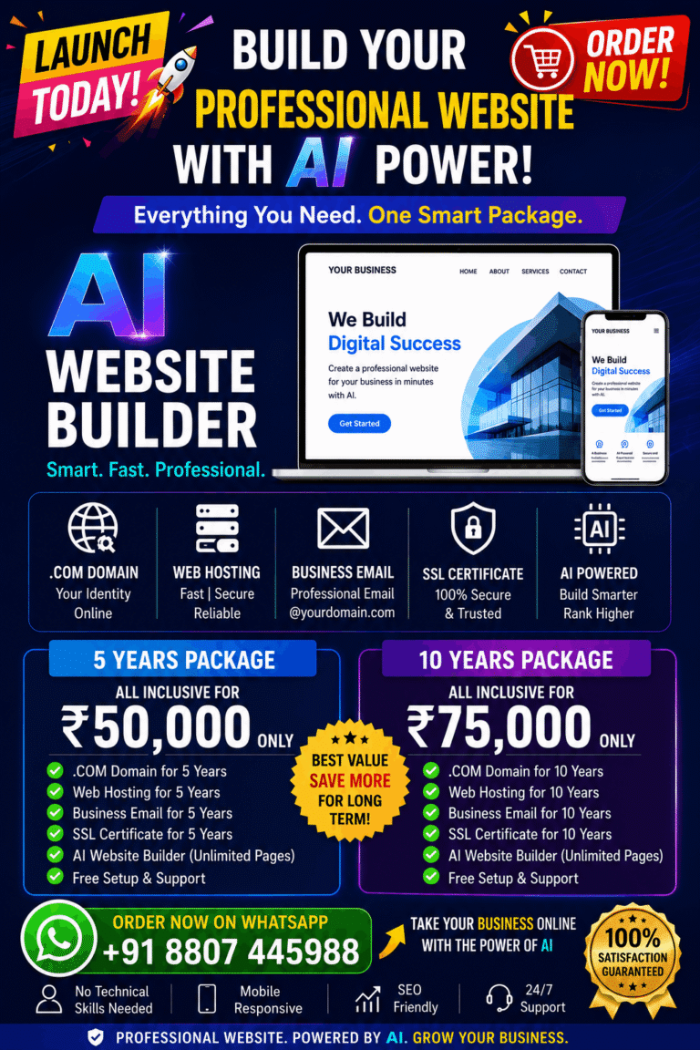AI Website Builder Packages Pricing in India with Domain, Hosting, Email and SSL