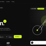Dark hero section, sharp lime accents, Swiss-style typography, and fully interactive components—filters, booking bar, transparent pricing, and a clean FAQ—make it feel premium without ever feeling complicated.