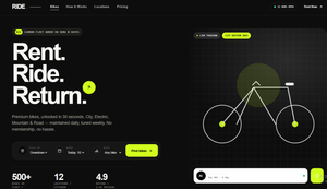 Dark hero section, sharp lime accents, Swiss-style typography, and fully interactive components—filters, booking bar, transparent pricing, and a clean FAQ—make it feel premium without ever feeling complicated.